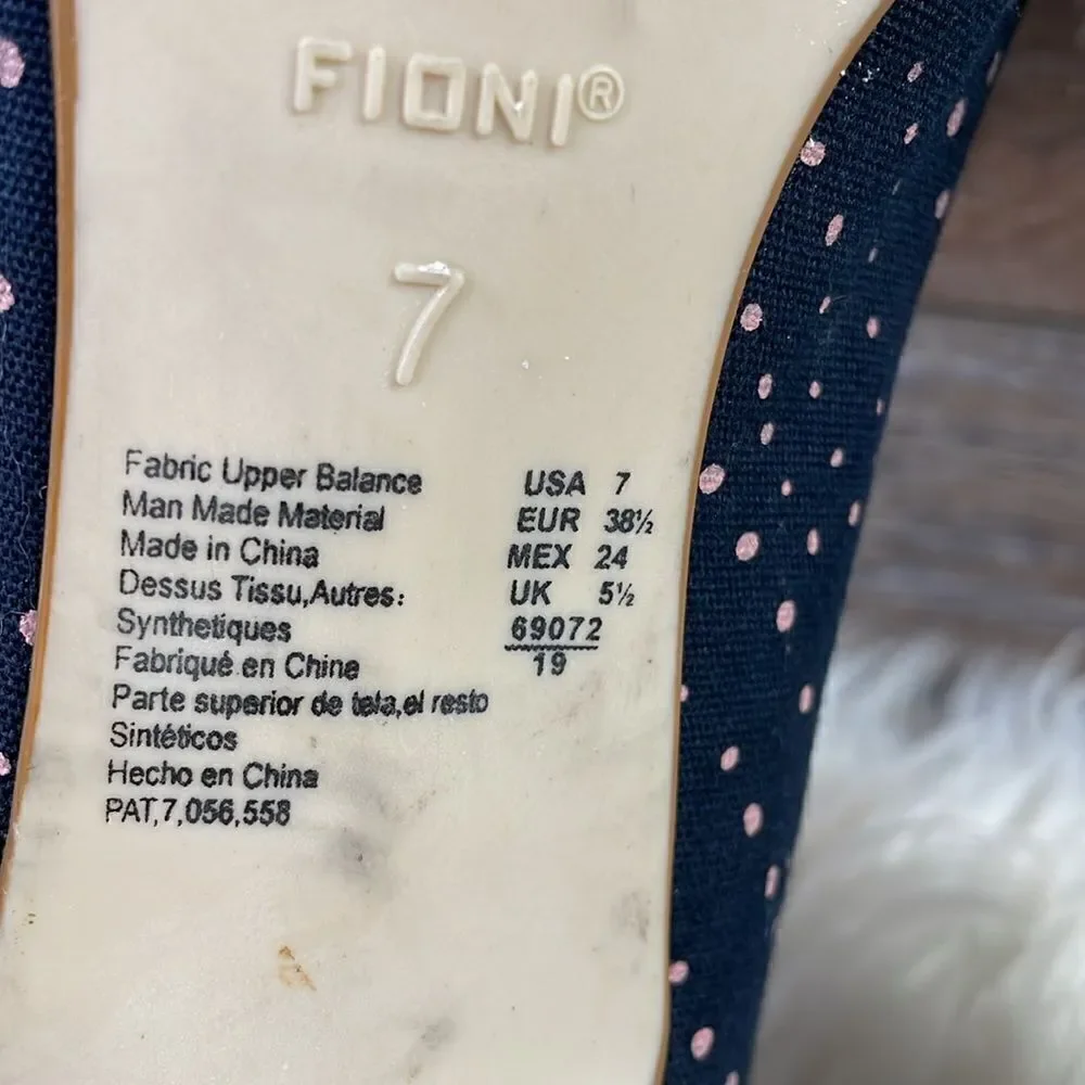 Fiona Ladies Peek a Boo Polka Dot Heels, Size 7, Navy Blue with Light Pink Dots